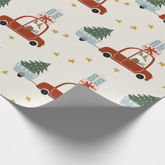 Deer Christmas Tree Illustration Wrapping Paper Presentpapper (Hörn)