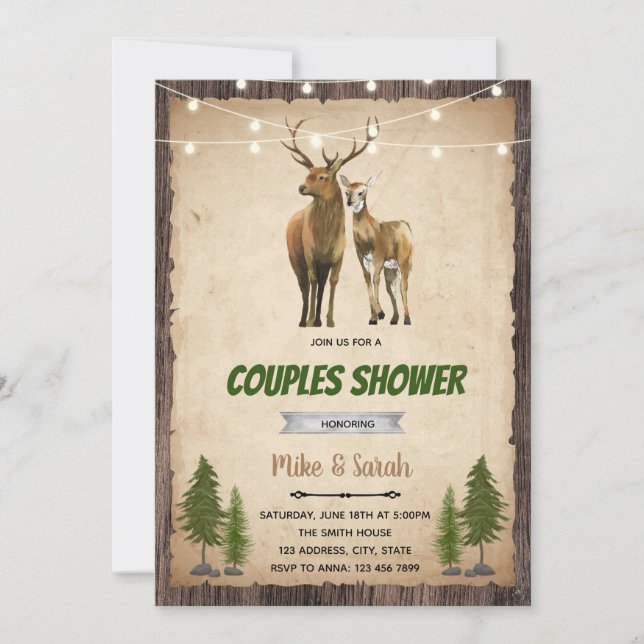 Deer couples shower party theme invitation inbjudningar (Framsida)