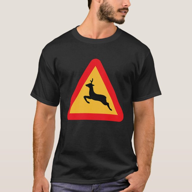 Deer Crossing Road Sign T Shirt (Framsida)