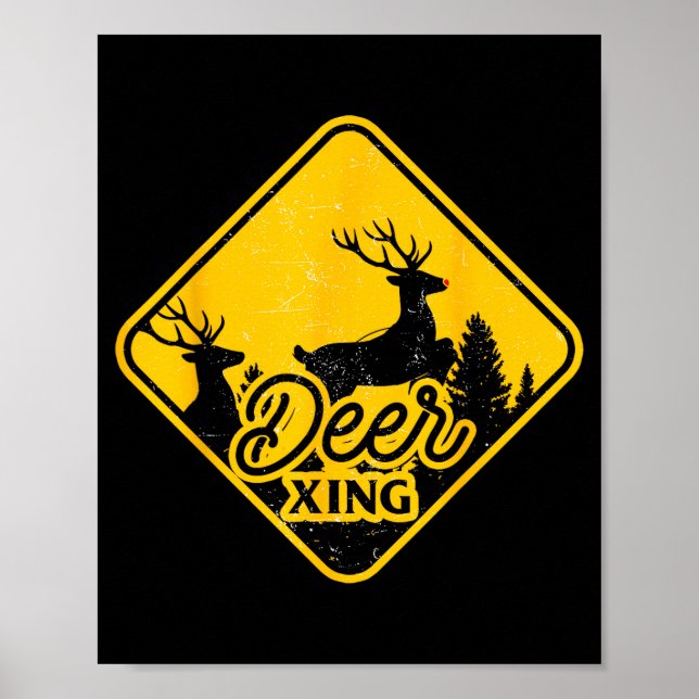 Deer Crossing Sign Christmas Xing Reindeer Funny M Poster (Framsidan)