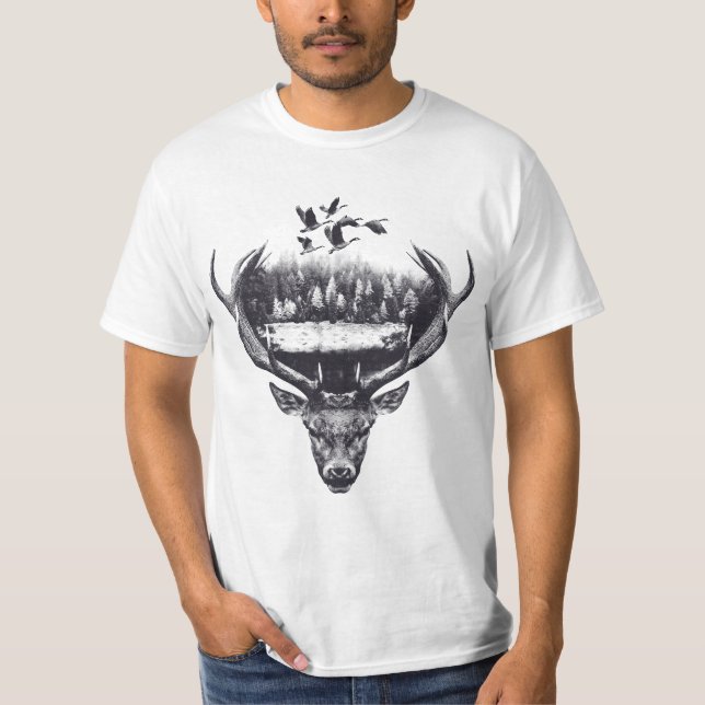 Deer design double exposed t shirt (Framsida)