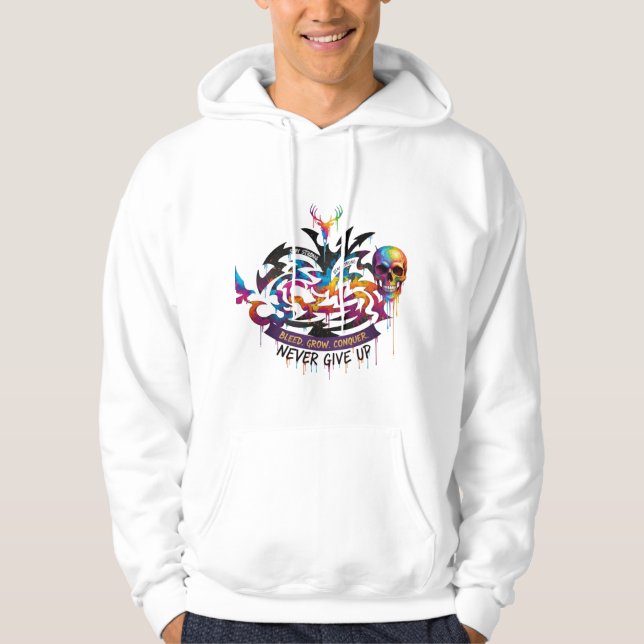 Deer Design Hoodie – Motivational Never Give Up (Framsida)
