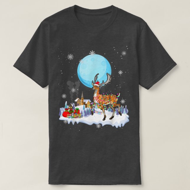 Deer Dog Cute Christmas Lights Lover Tee  (Design framsida)