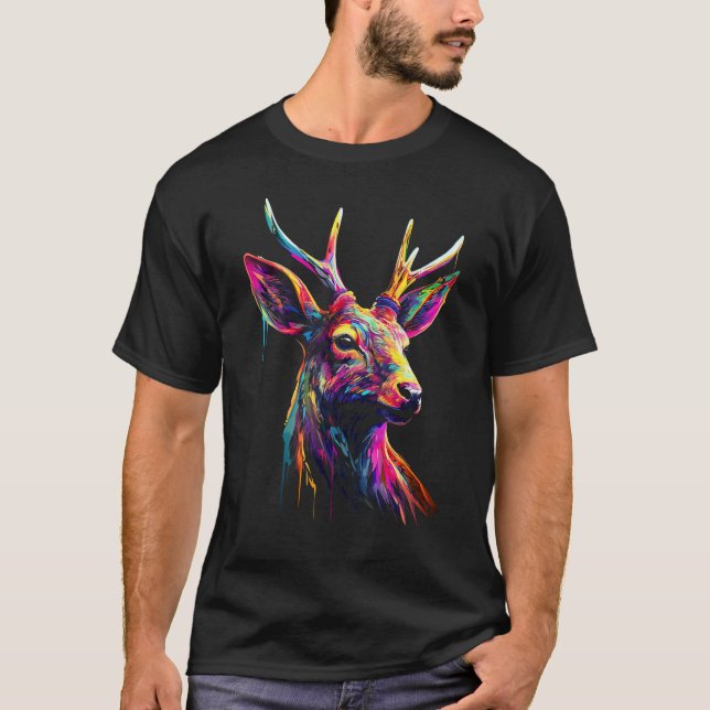 Deer Forest Art Animal Colourful Animal Motif Deer T Shirt (Framsida)