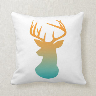 Deer Head Modern Ombre Watercolor Orange och Blå Kudde