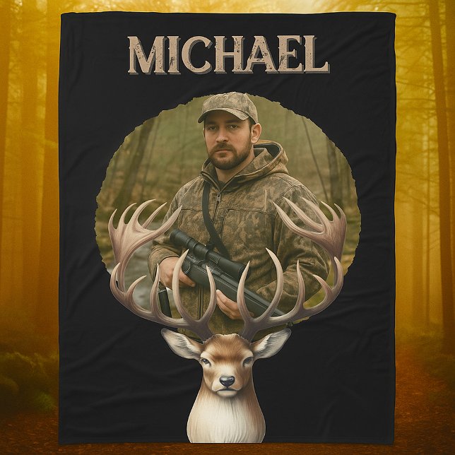 Deer Hunter Personalized Photo Camouflage Name Fleecefilt (Skapare uppladdad)