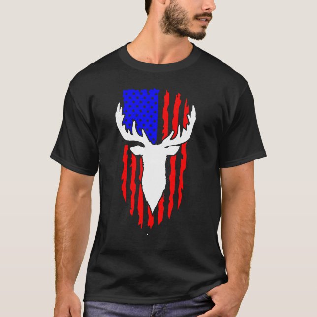 Deer Hunting American Flag 4th of July Patriotic U T Shirt (Framsida)