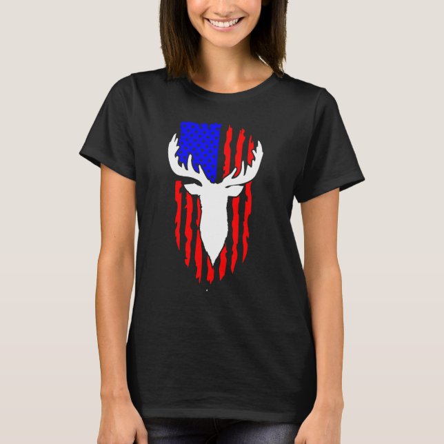 Deer Hunting American Flag 4th of July Patriotic U T Shirt (Framsida)