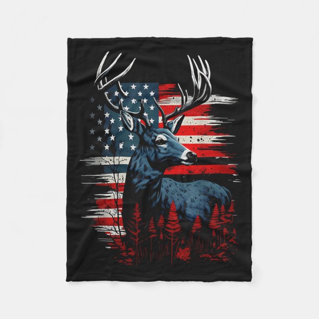 Deer Hunting American Flag Whitetail Buck Antlers  Fleecefilt (Framsidan)