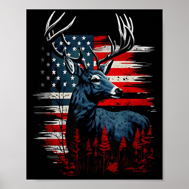 Deer Hunting American Flag Whitetail Buck Antlers  Poster (Framsidan)