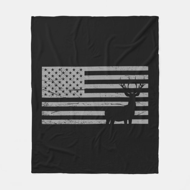 Deer Hunting And America Flag  Hunting Lover Gift Fleecefilt (Framsidan)