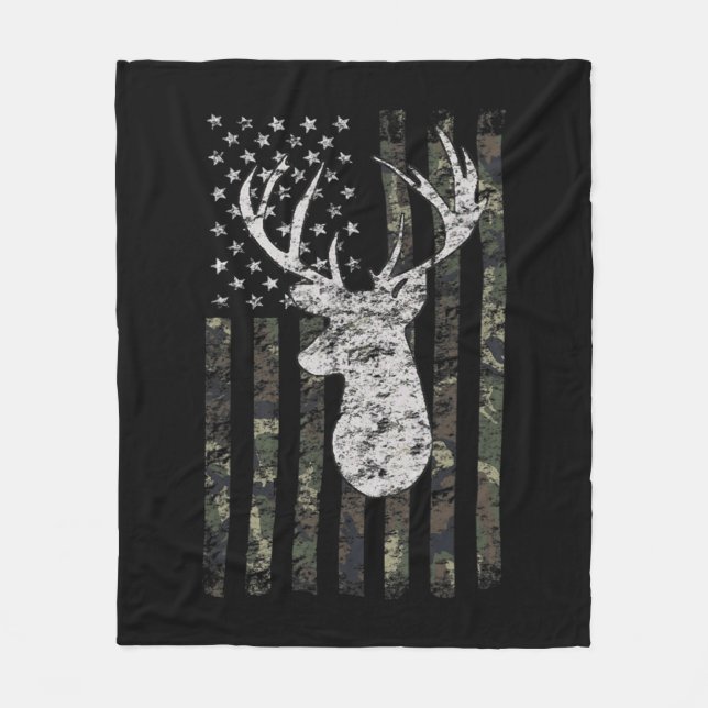 Deer Hunting Camo American Flag  Fleecefilt (Framsidan)