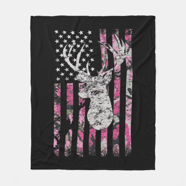 Deer Hunting Camo American Flag Pink Buck  Fleecefilt (Framsidan)