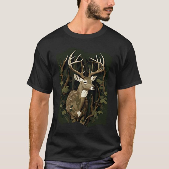 Deer Hunting Green Brown Camo Camouflage Artwork   T Shirt (Framsida)