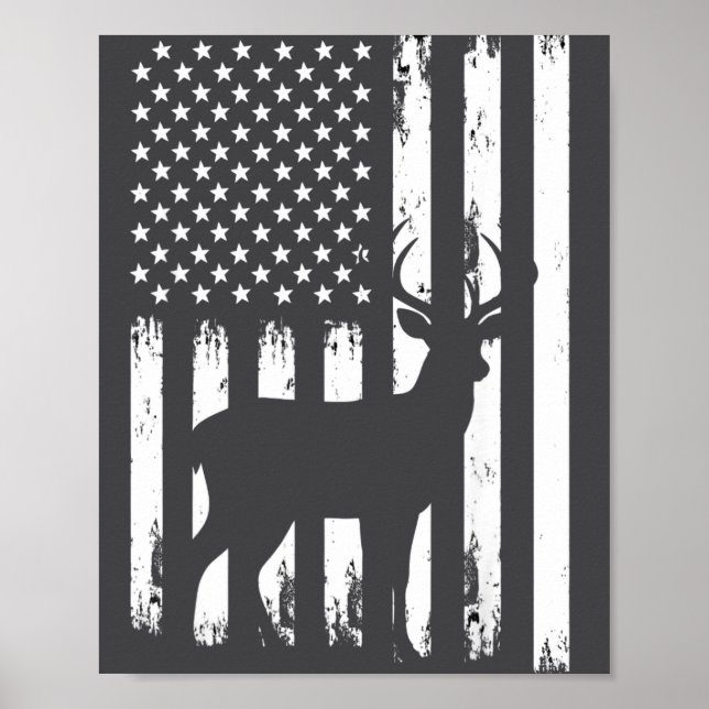 Deer Hunting Hunter Camo Usa American Flag Patriot Poster (Framsidan)