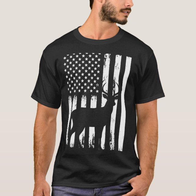 Deer Hunting Hunter Camo Usa American Flag Patriot T Shirt (Framsida)