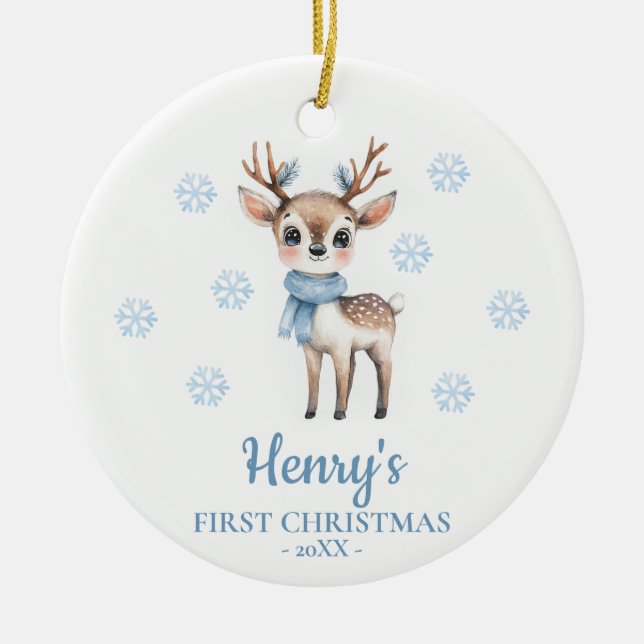 Deer Personalized Baby's First Christmas Julgransprydnad Keramik (Framsidan)