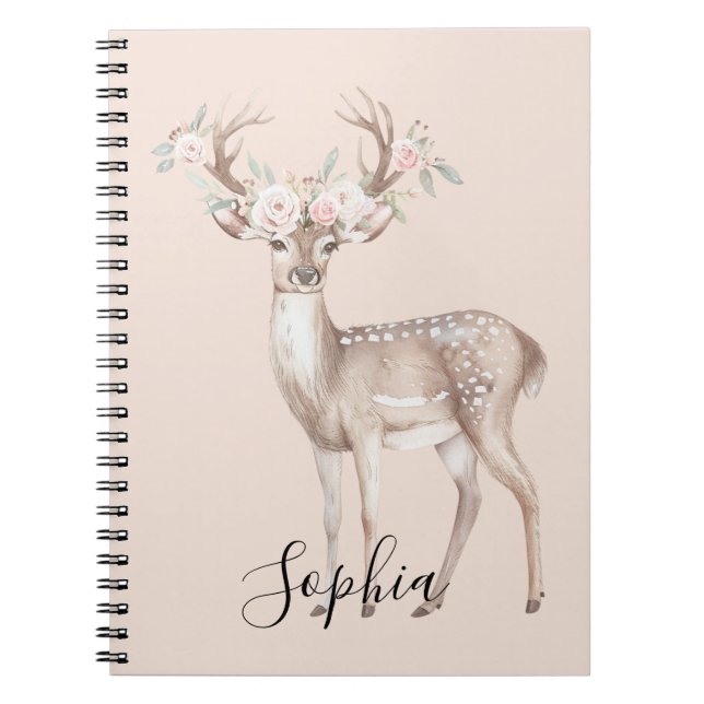 Deer Pink Flowers Anteckningsbok (Framsidan)
