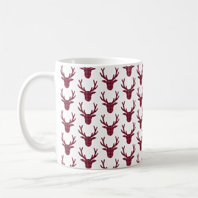Deer Plaid Dark Red Burgundy Kaffemugg (Vänster)