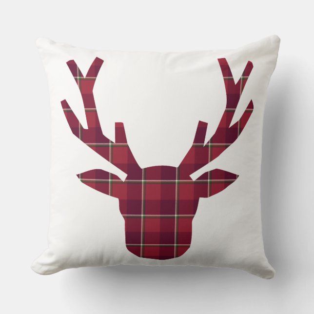 Deer Plaid Dark Red Burgundy Kudde (Framsida)