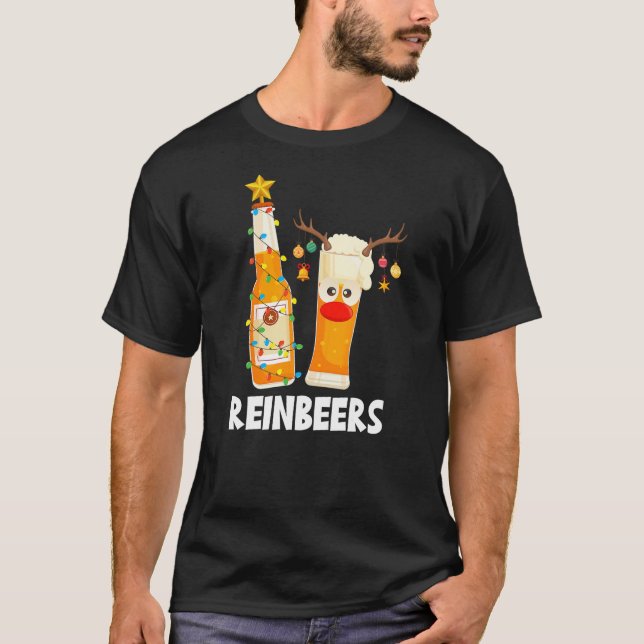 Deer Reindeer Beer Christmas Cute Drinking Xmas Me T Shirt (Framsida)