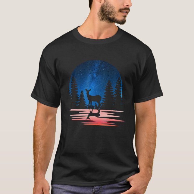 deer Silhouette Animal With Forest Cute deer   T Shirt (Framsida)