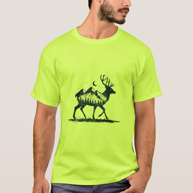 Deer silhouette nature nightsky Shirt T Shirt (Framsida)