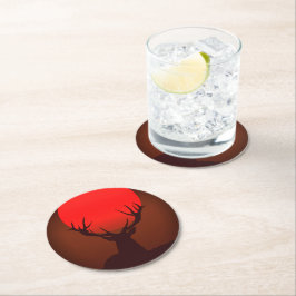 Deer Silhouette with Fiery Red Sunset Underlägg Papper Rund