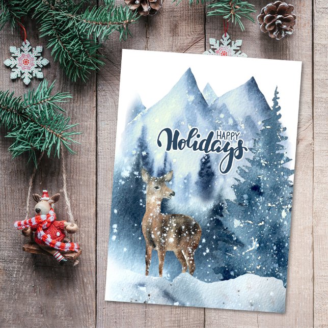 Deer Snowy Winter Mountains Nature Christmas Helgkort (Skapare uppladdad)
