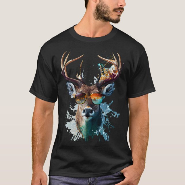 Deer sunglasses vacation sun nature forest hiking t shirt (Framsida)