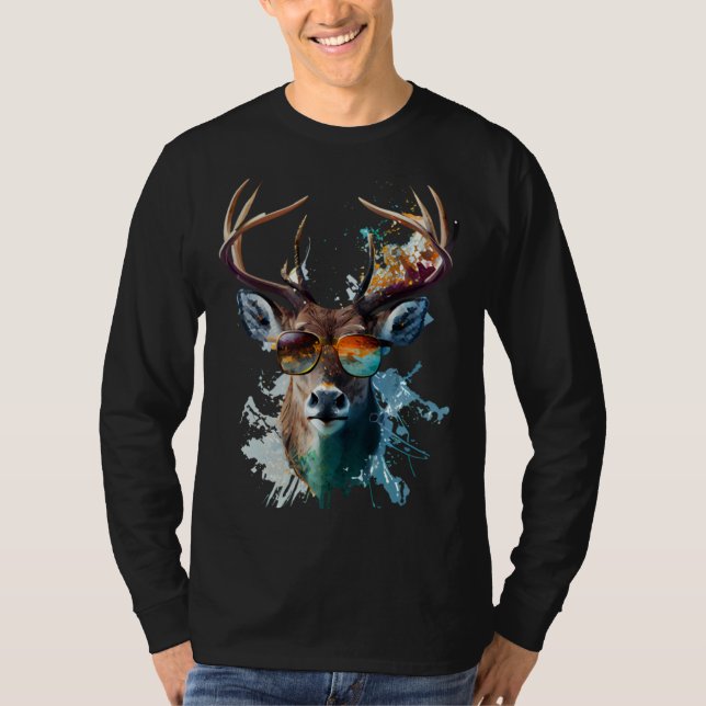 Deer sunglasses vacation sun nature forest hiking t shirt (Framsida)