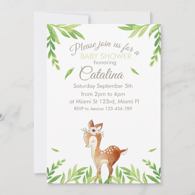 Deer Theme Baby Shower Invitation Inbjudningar (Framsida)