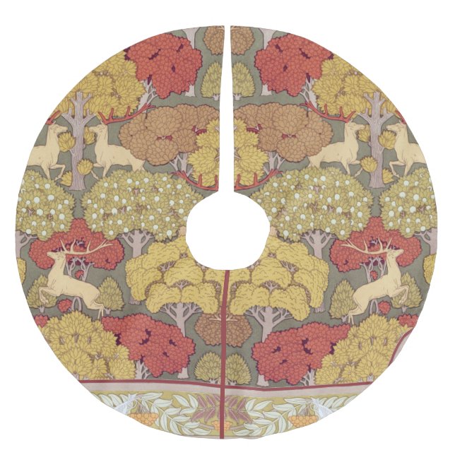 Deer &Tree Squirrel Bird Rowan Berries Art Nouveau Julgransmatta Borstad Polyester (Framsidan)
