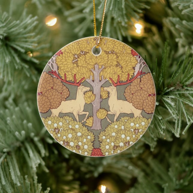 Deer &Tree Squirrel Bird Rowan Berries Art Nouveau Julgransprydnad Keramik (Träd)