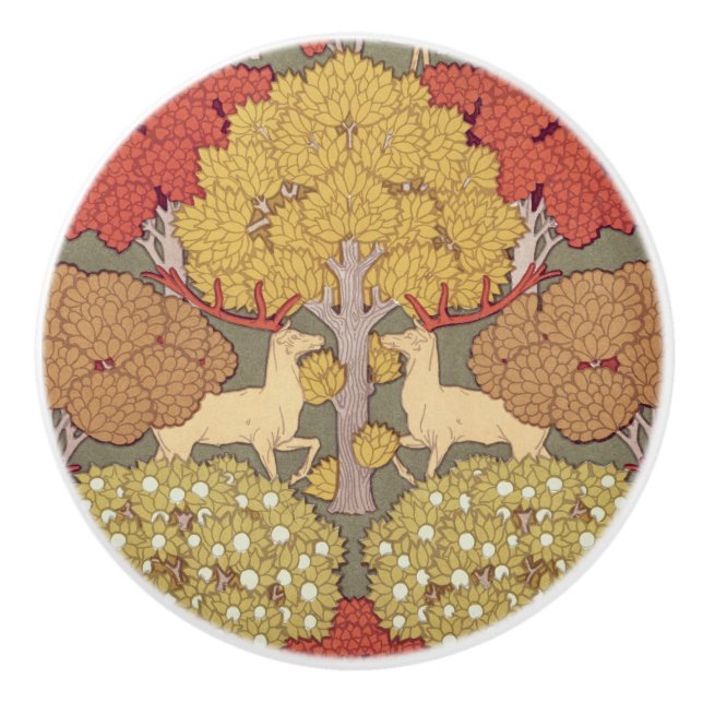 Deer &Tree Squirrel Bird Rowan Berries Art Nouveau Knopp (Framsidan)