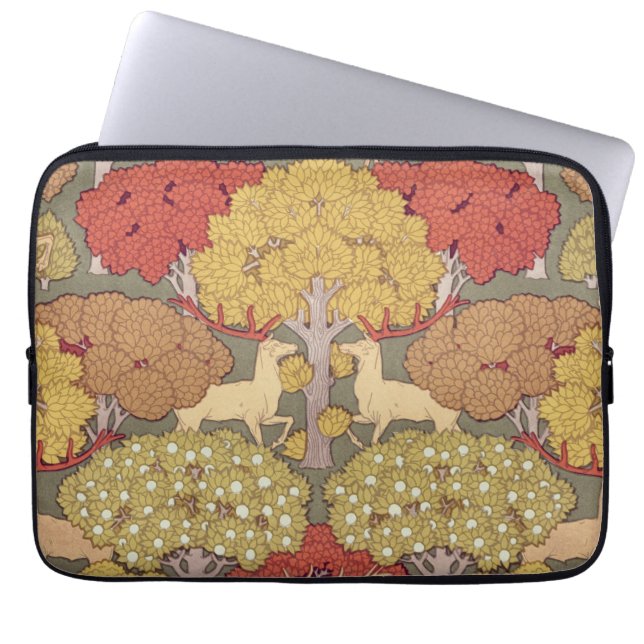 Deer &Tree Squirrel Bird Rowan Berries Art Nouveau Laptop Fodral (Framsidan)