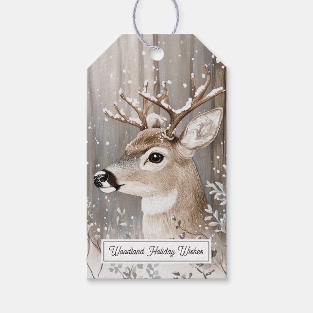 Deer Winter Snow Christmas Presentetikett (Framsidan)