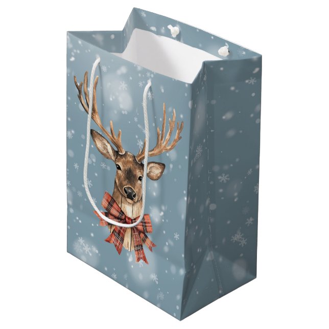Deer With Plaid Bow Christmas Snow Falling (Framsidan Vinklad)