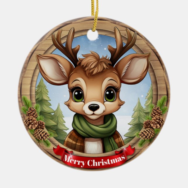 Deer Xmas Character Reindeer Animal Christmas  Cer Julgransprydnad Keramik (Framsidan)