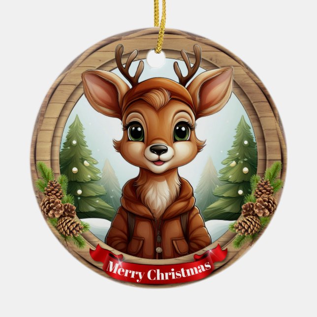Deer Xmas Character Reindeer Animal Christmas  Cer Julgransprydnad Keramik (Framsidan)