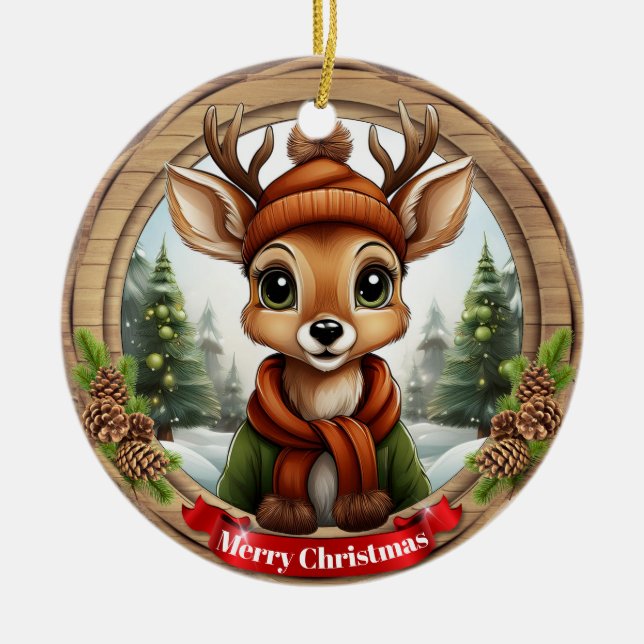 Deer Xmas Character Reindeer Animal Christmas  Cer Julgransprydnad Keramik (Framsidan)
