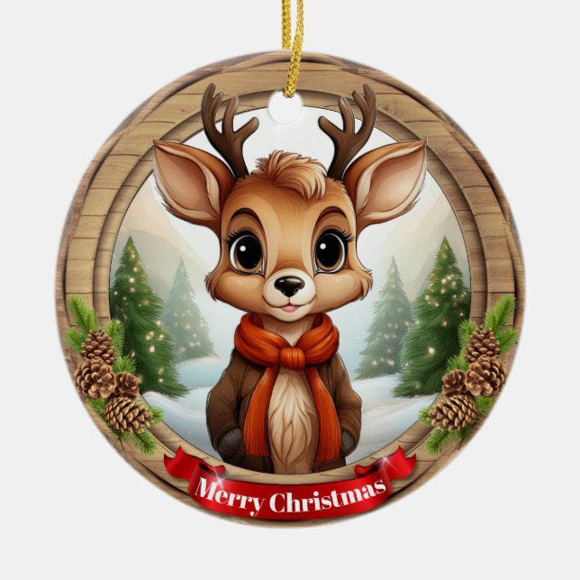 Deer Xmas Character Reindeer Animal Christmas  Cer Julgransprydnad Keramik (Framsidan)