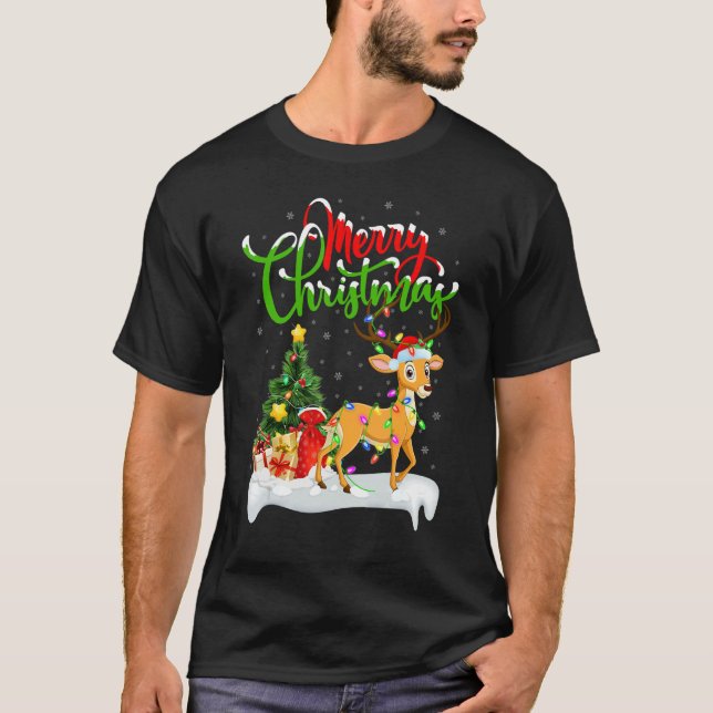 Deer   Xmas Decorations Santa Deer Christmas T Shirt (Framsida)