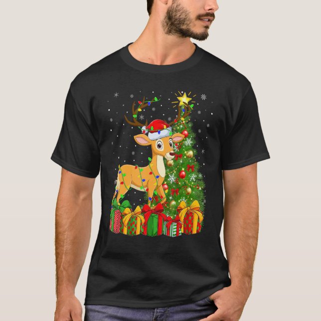 Deer   Xmas Holiday Santa Deer Christmas Tree T Shirt (Framsida)