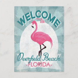 Deerfield Beach Florida Rosa Flamingo Retro Vykort