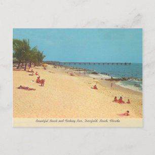 Deerfield Beach, Florida-vintagens strandscen Vykort