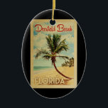 Deerfield Beach Handflatan Träd Vintage resor Julgransprydnad Keramik<br><div class="desc">En unik retro från mitten av århundradet,  modern Deerfield Beach Florida-konst i vintage resor poster stil. Den har en böjd handflatan träd på sandstranden med hav under ett blått grumligt himlar.</div>