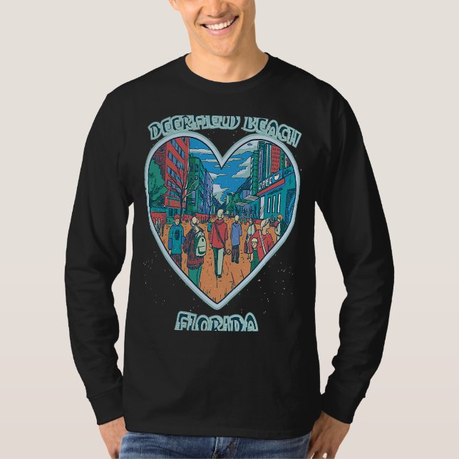 Deerfield Beach In Florida Travel Souvenir Heart T Shirt (Framsida)