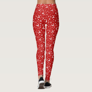 Deers and Snöflingor Red & White jul Mönster Leggings