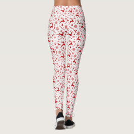 Deers and Snöflingor White & Red jul Mönster Leggings
